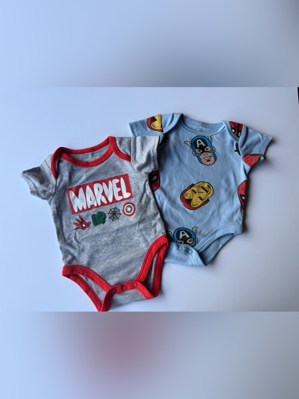 Marvel Baby Bodysuit Duo - Gray with Red Trim & Light Blue